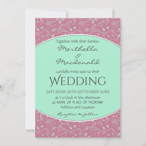 NEO MINT DUSKY PINK Elegant Modern Floral WEDDING Invitation