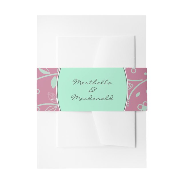 NEO MINT DUSKY PINK  Modern Floral Invitation Belly Band (Front Example)