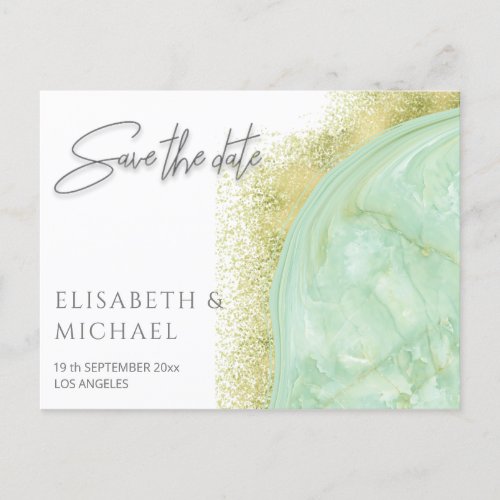 Neo mint gold marble agate calligraphy announcement postcard