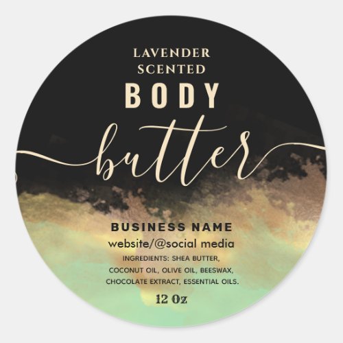 Neo mint gold watercolor  body butter label