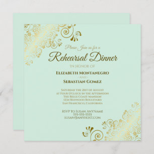 Neo Mint & Gold Wedding Rehearsal Dinner Square Invitation