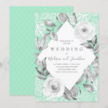 Neo Mint Gray Floral Lace Wedding Invitation