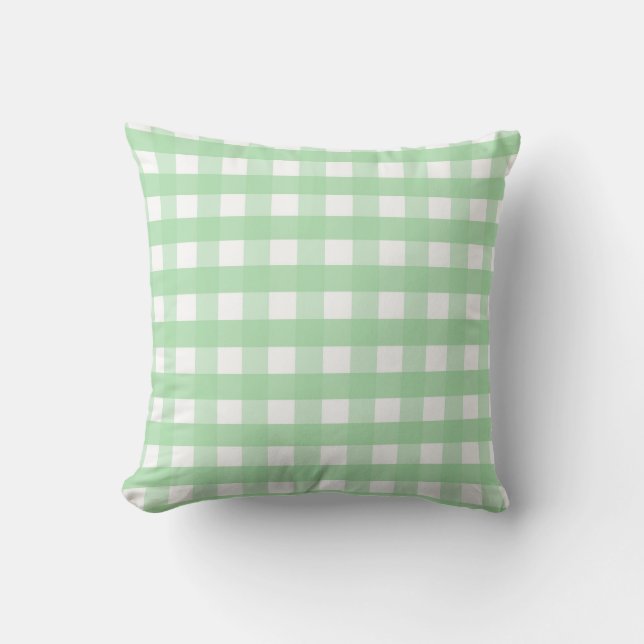 Neo Mint Green and White Gingham Throw Pillow (Front)
