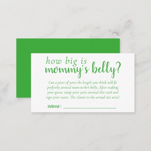 Neo Mint Green  Baby Shower Guess Mommys Belly Enclosure Card
