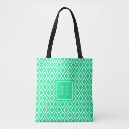 Neo mint green diamond pattern monogram tote bag