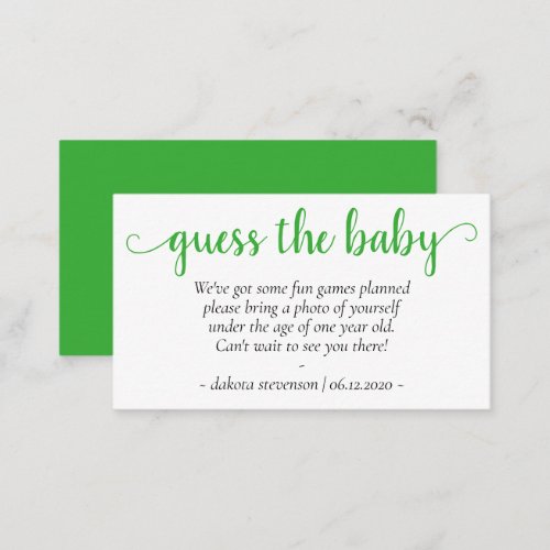 Neo Mint Green Script  Guess Baby Photo Request Enclosure Card