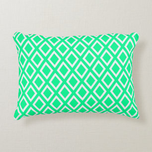 Neo mint green white diamond patrern bright accent pillow