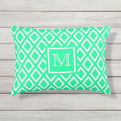 Neo mint green white pattern monogram outdoor pillow