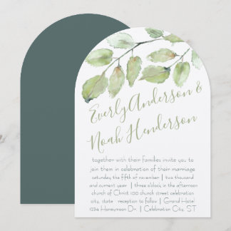 Neo Mint Greenery Typography Fall Wedding Invitation