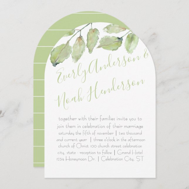 Neo Mint Greenery Typography Fall Wedding Invitation (Front/Back)