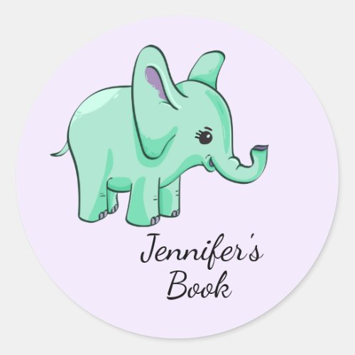 Neo Mint Lavender Elephant Childs Name Bookplate