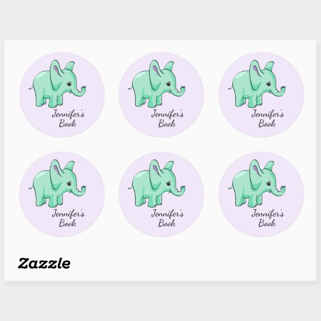 Neo Mint Lavender Elephant Child's Name Bookplate (Sheet)