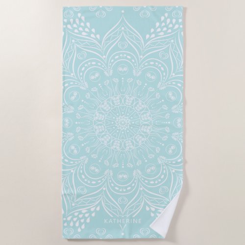 Neo Mint Mandala Elegant Boho Pattern Template Beach Towel