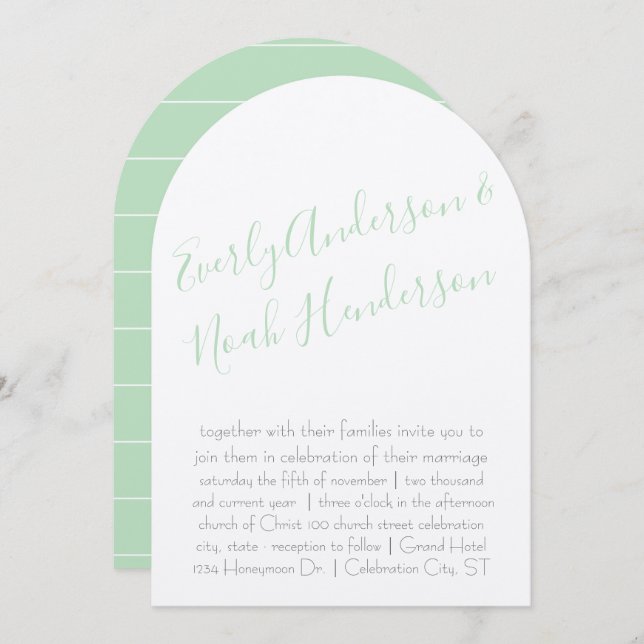 Neo Mint Minimalist Typography Wedding Invitation (Front/Back)
