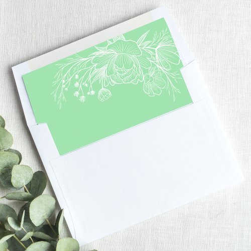 Neo Mint Modern White Floral Botanical Envelope Liner