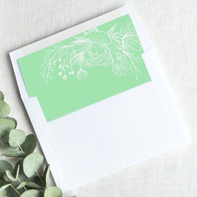 Neo Mint Modern White Floral Botanical Envelope Liner (Creator Uploaded)