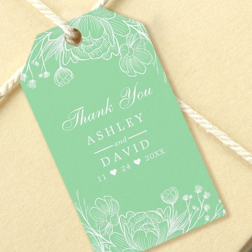 Neo Mint Modern White Floral Botanical Thank You Gift Tags