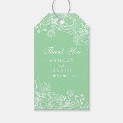 Neo Mint Modern White Floral Botanical Thank You Gift Tags