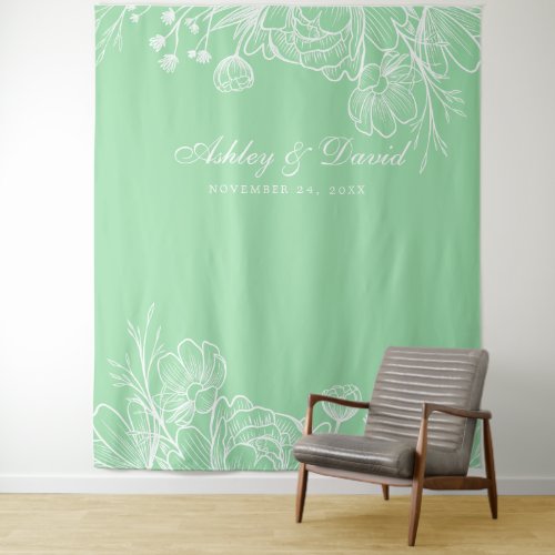 Neo Mint Modern White Floral Photo Booth Backdrop