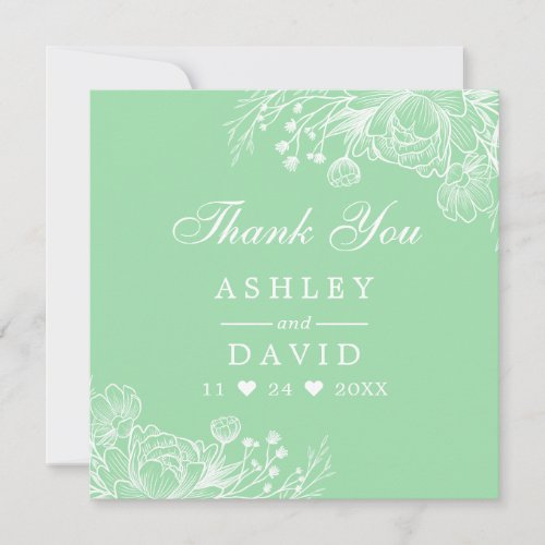 Neo Mint Modern White Floral Thank You Card