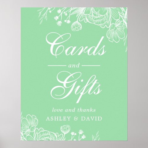 Neo Mint Modern White Floral Wedding Cards & Gifts Poster