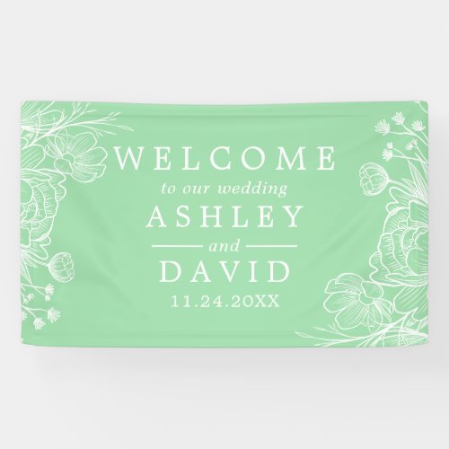 Neo Mint Modern White Floral Welcome Banner