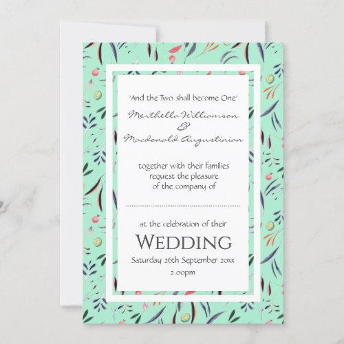 Neo Mint Personalized Floral WEDDING Invitation