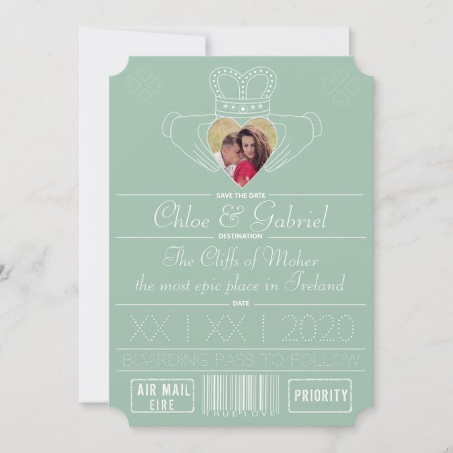 Neo-Mint Save the Date Claddagh Photo Frame (Front)