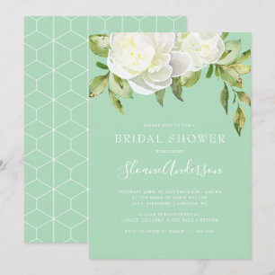 Neo Mint Spring Floral Peony Bridal Shower Invitation