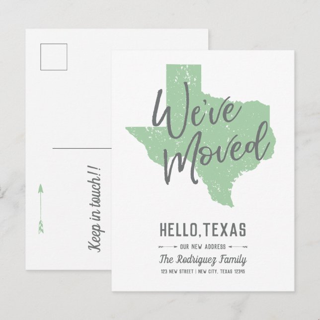 Neo Mint We've Moved - Texas Announcement Postcard (Front/Back)