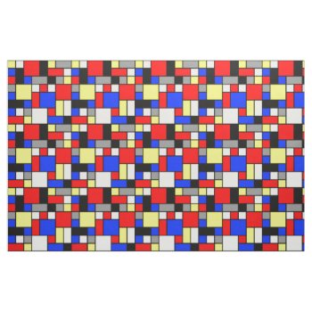 Neo Plasticism Blue Red Yellow White Grey Blocks Fabric by FalconsEye at Zazzle