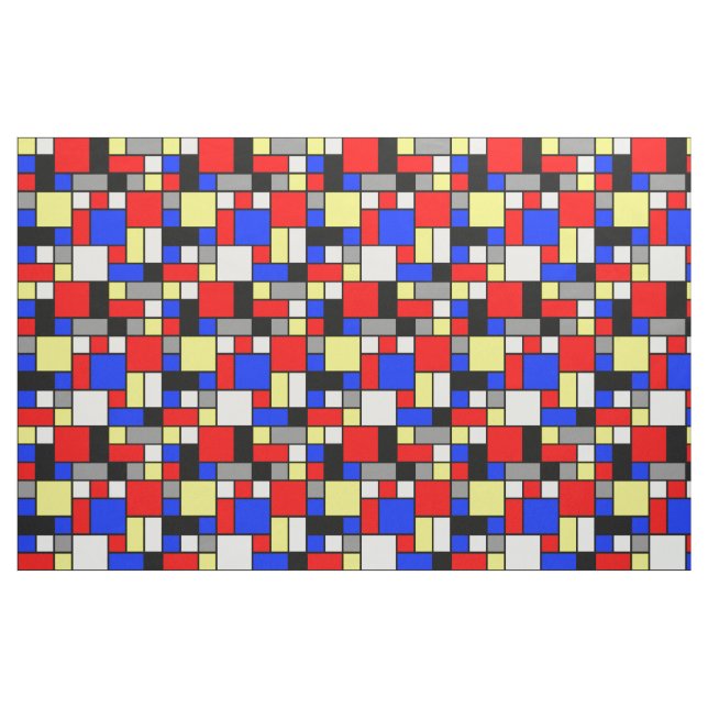 Neo Plasticism Blue Red Yellow White Grey Blocks Fabric (Fat Quarter)