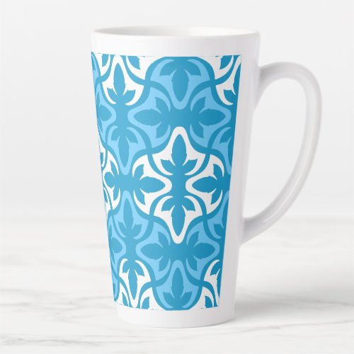 Neo Retro Floral Ethnic Blue Sanur Motifs Latte Mug