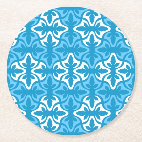 Neo Retro Floral Ethnic Blue Sanur Motifs Round Paper Coaster
