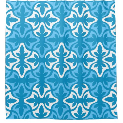 Neo Retro Floral Ethnic Blue Sanur Motifs Shower Curtain