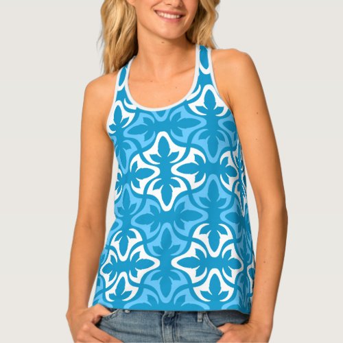 Neo Retro Floral Ethnic Blue Sanur Motifs Tank Top