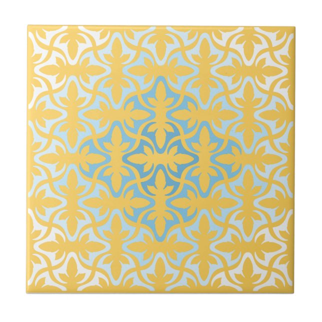 Neo Retro Gold Floral Ethnic Sanur Motifs Ceramic Tile (Front)