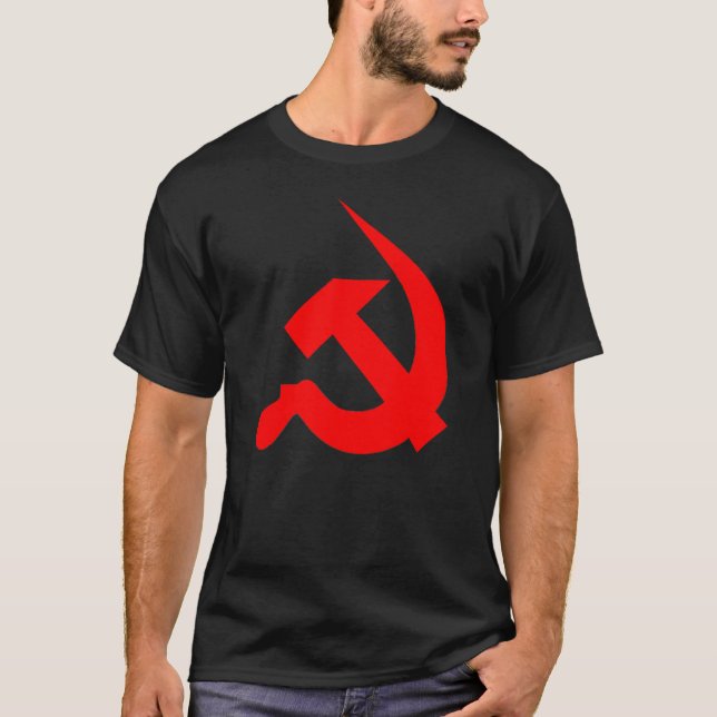 Neo-Thick Red Hammer & Sickle on Black T-Shirt (Front)
