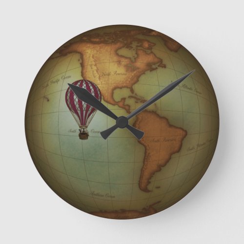 Neo_Victorian Aeronauts Western Hemisphere Map Round Clock