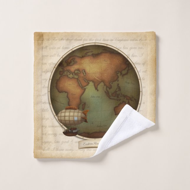 Neo-Victorian Eastern Hemisphere Map Steampunk Wash Cloth (Wash Cloth)