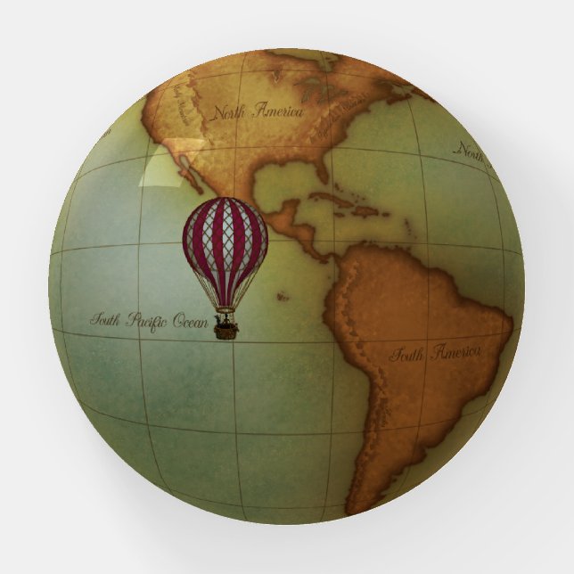 Neo-Victorian Map of the Americas Hot Air Balloon Paperweight (Front)