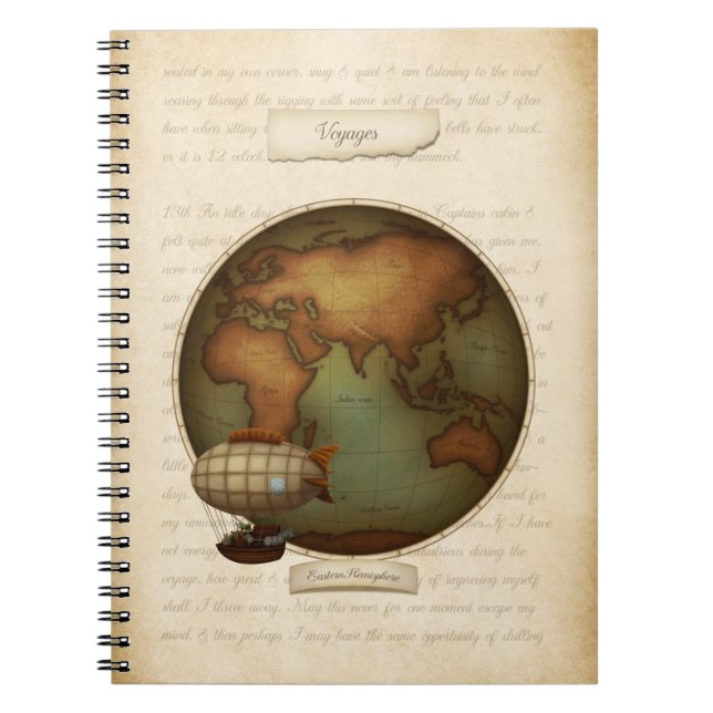 Neo-Victorian Western Hemisphere Map Steampunk Notebook (Front)