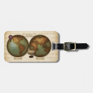 Neo-Victorian World Map Personalized Steampunk Luggage Tag