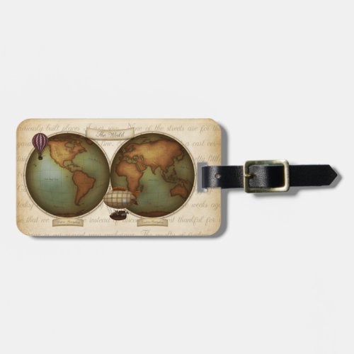 Neo_Victorian World Map Personalized Steampunk Luggage Tag