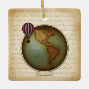 Neo-Victorian World Map Steampunk Aircraft 2-Sided Ceramic Ornament