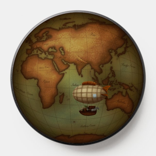 Neo-Victorian World Map Steampunk Airship Zepplin PopSocket (Popsocket)