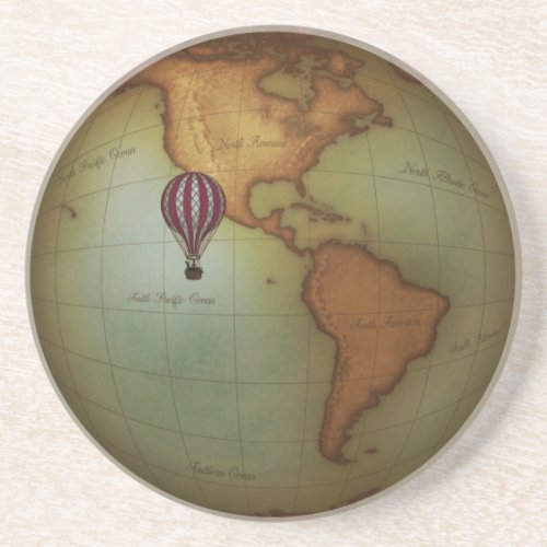 Neo_Victorian World Map Steampunk Hot Air Balloon Coaster