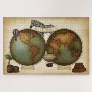 Neo-Victorian World Traveler Atlas Steampunk Map Jigsaw Puzzle