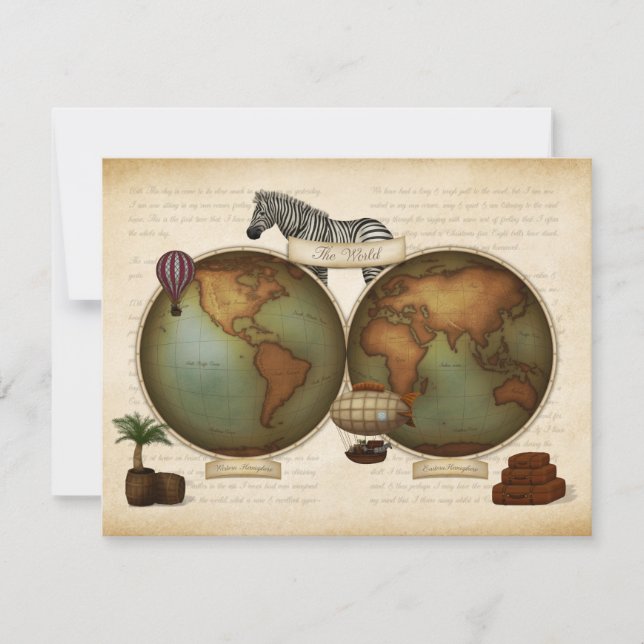 Neo-Victorian World Traveler Atlas Steampunk Map Note Card (Front)