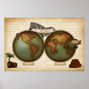 Neo-Victorian World Traveler's Atlas Steampunk Poster